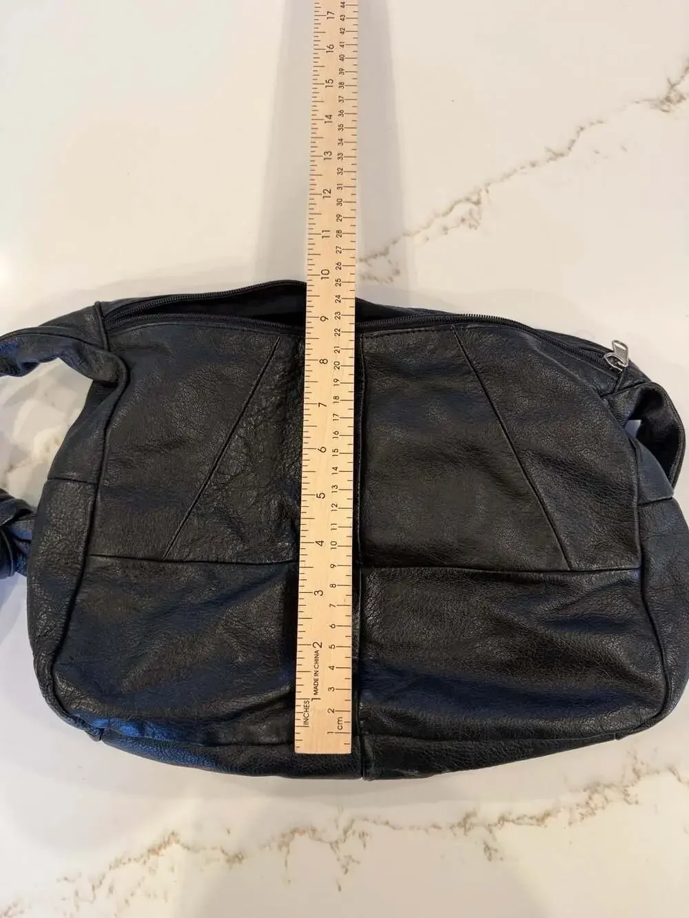 Vintage 90s Slouchy Black Genuine Leather Hobo Crossbody Bag with Knot Detail